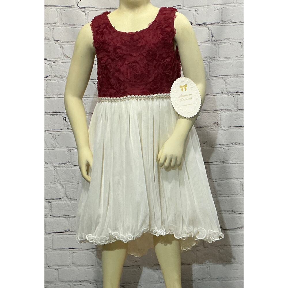 NEW American Princess Girls Burgundy Rosette Bodice Dress (Size 6)
